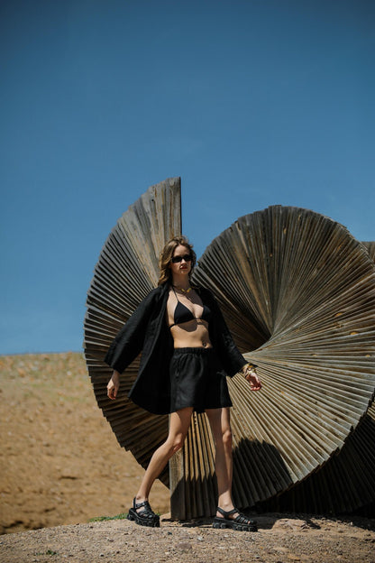 La Pause Schwarzer kurzer Kimono