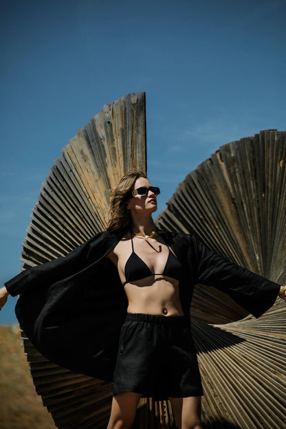 La Pause Schwarzer kurzer Kimono