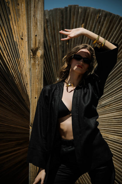 La Pause Schwarzer kurzer Kimono