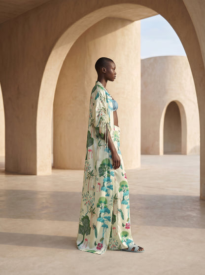 ST. TROPEZ RUCHED LONG KIMONO & TROUSERS SET