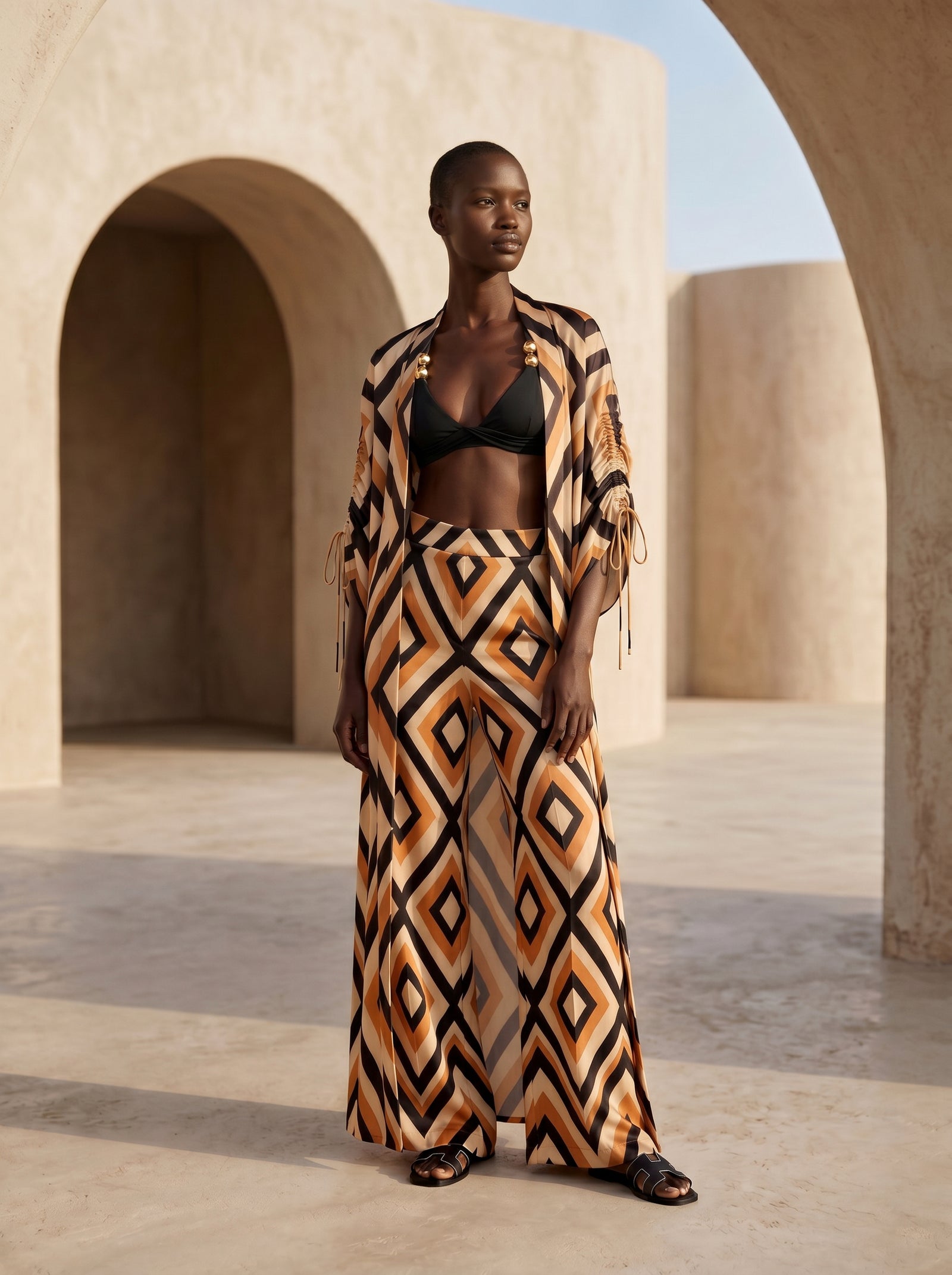 NAXOS GATHERED LONG KIMONO & TROUSERS SET