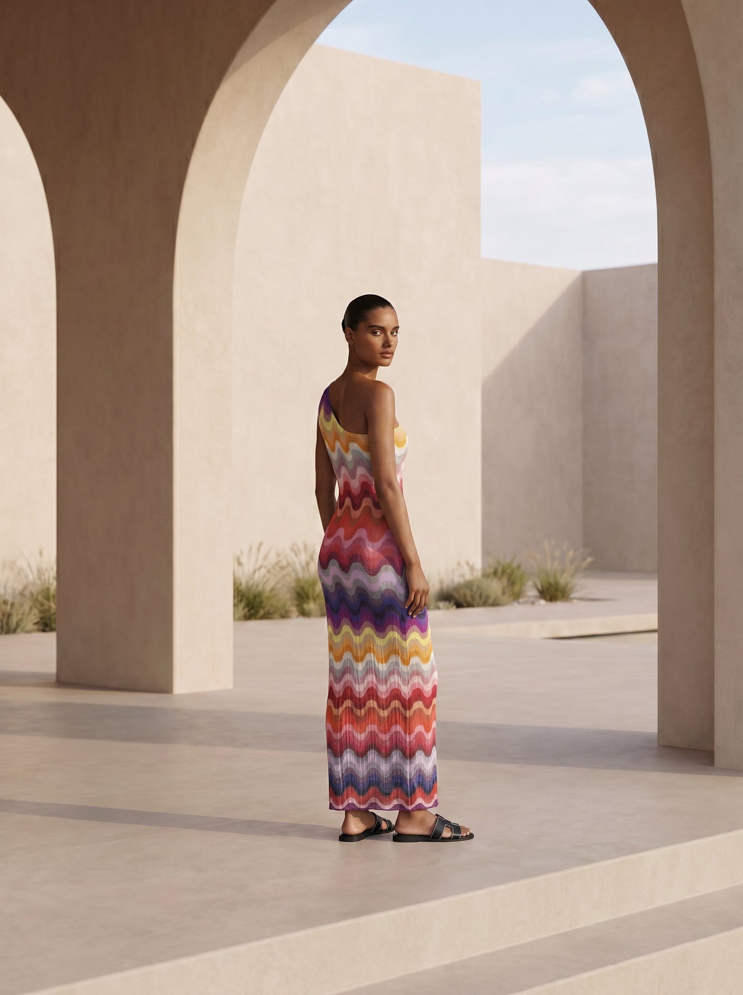 GIZA ONE-SHOULDER MAXIKLEID