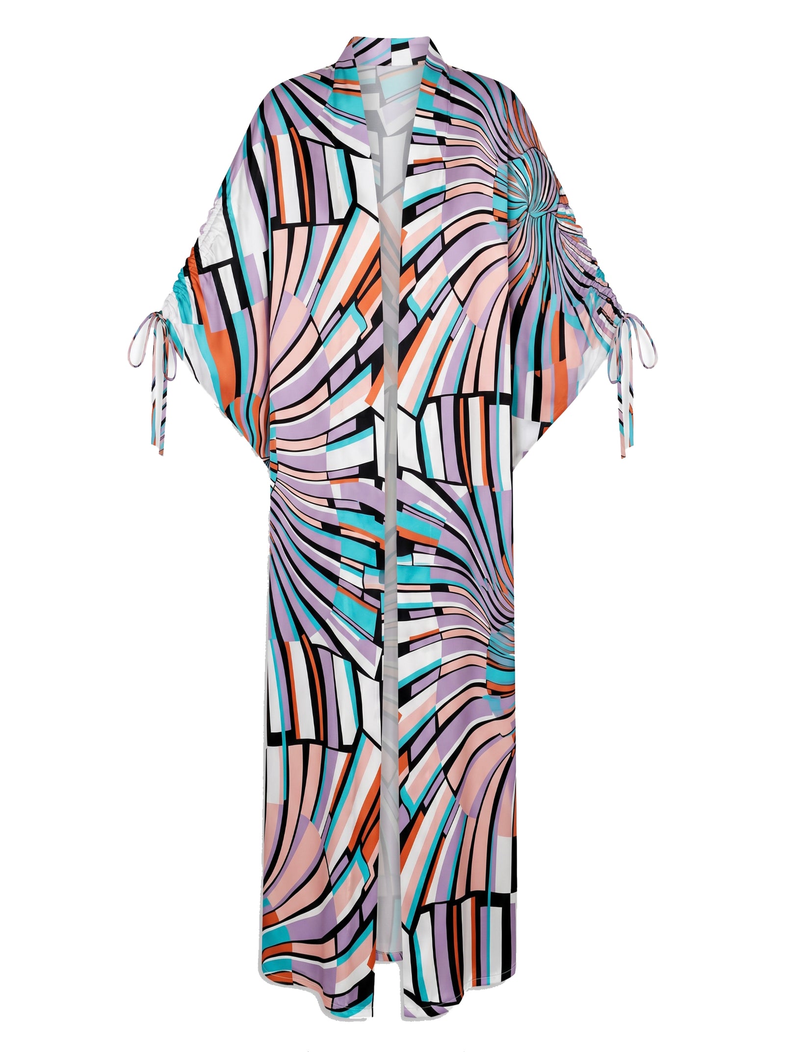 SPLIT RUFFLED LONG KIMONO & TROUSERS SET