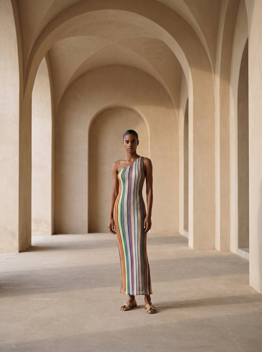 CASABLANCA ONE-SHOULDER LONG DRESS
